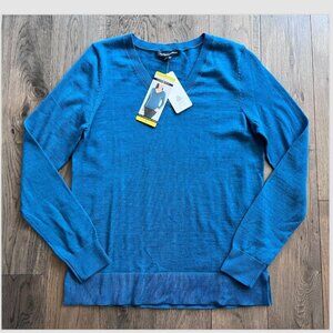 Merino Wool V-Neck Sweater Size S Teal Blue NWT
